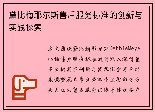 黛比梅耶尔斯售后服务标准的创新与实践探索